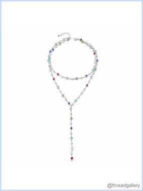 Long Beaded Choker Necklace Rhinestone Drop Y Necklace Festival Jewelry Gift